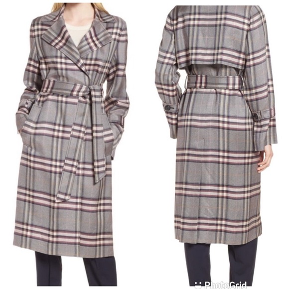 Lewit Bold Plaid Trench Coat Navy Night Harper Plaid New with Tags!